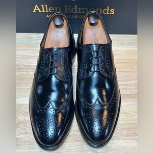 Allen Edmonds Hinsdale Men's Black Leather Wingtip Oxfords Sz 9.5D W Box & Bags